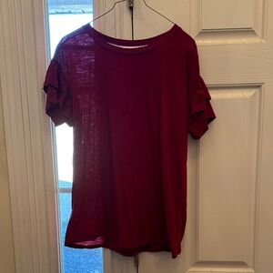 Crown & Ivy Burgundy Ruffle Sleeve Tee